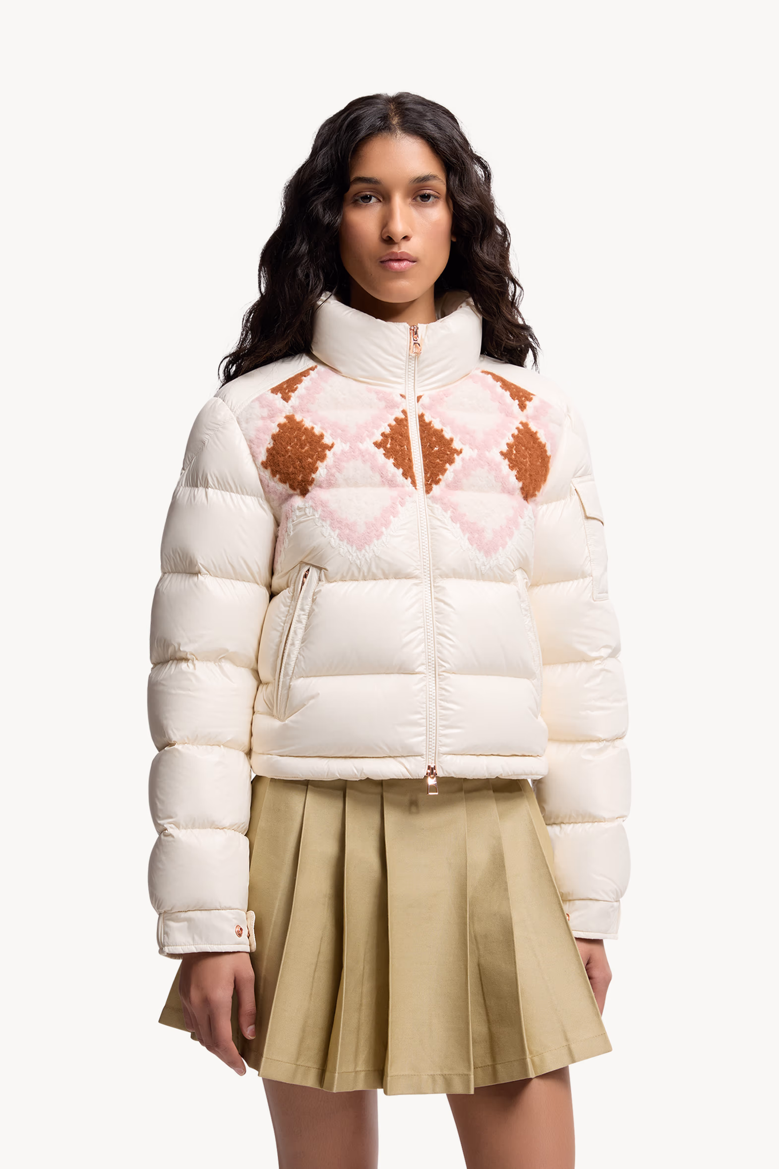 Plumífero corto con ribetes de lana Megara Mujer Blanco & Rosa Moncler 3